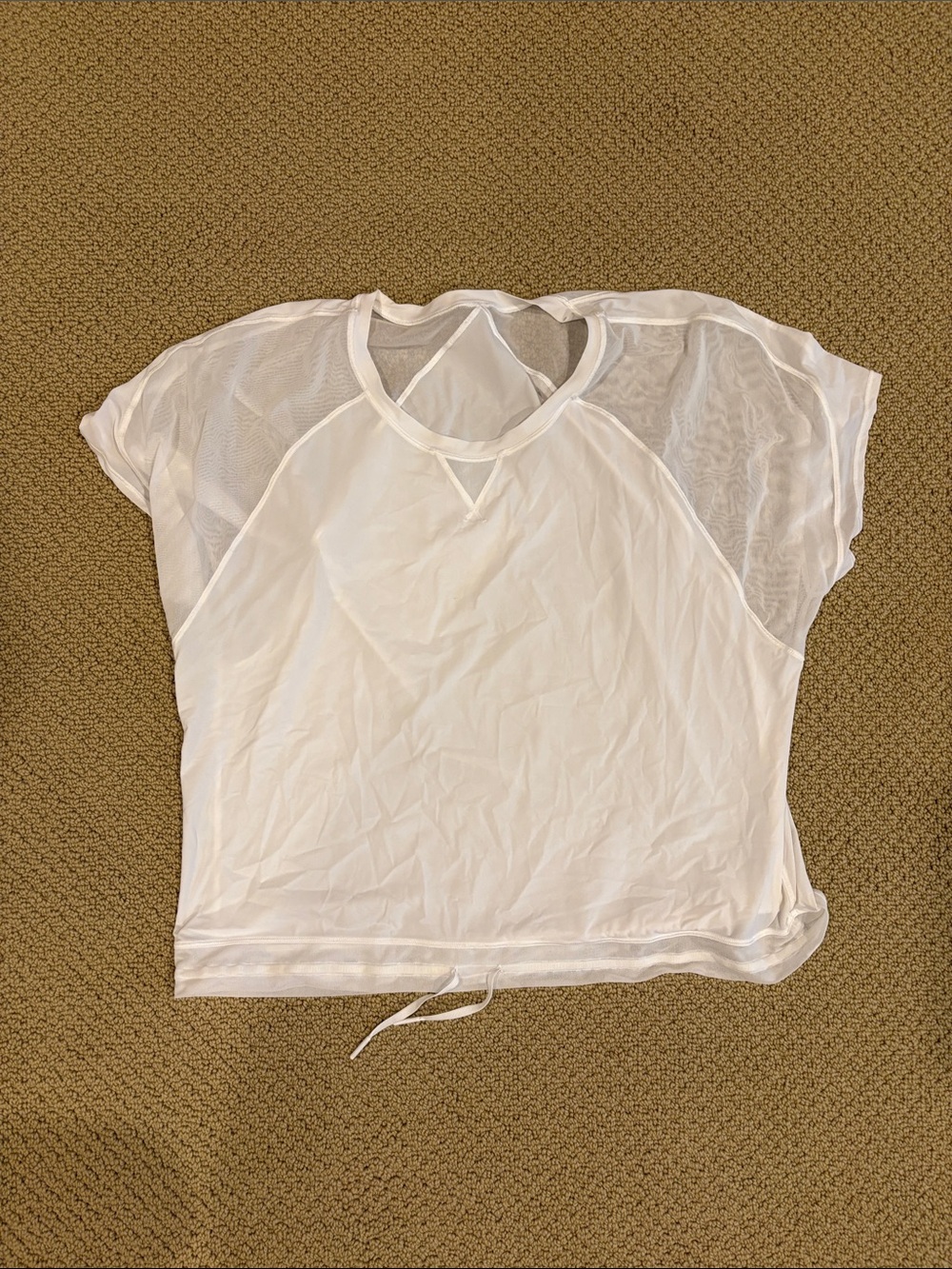 lululemon athletica White Sheer Sleeve Drawstring Hem Top